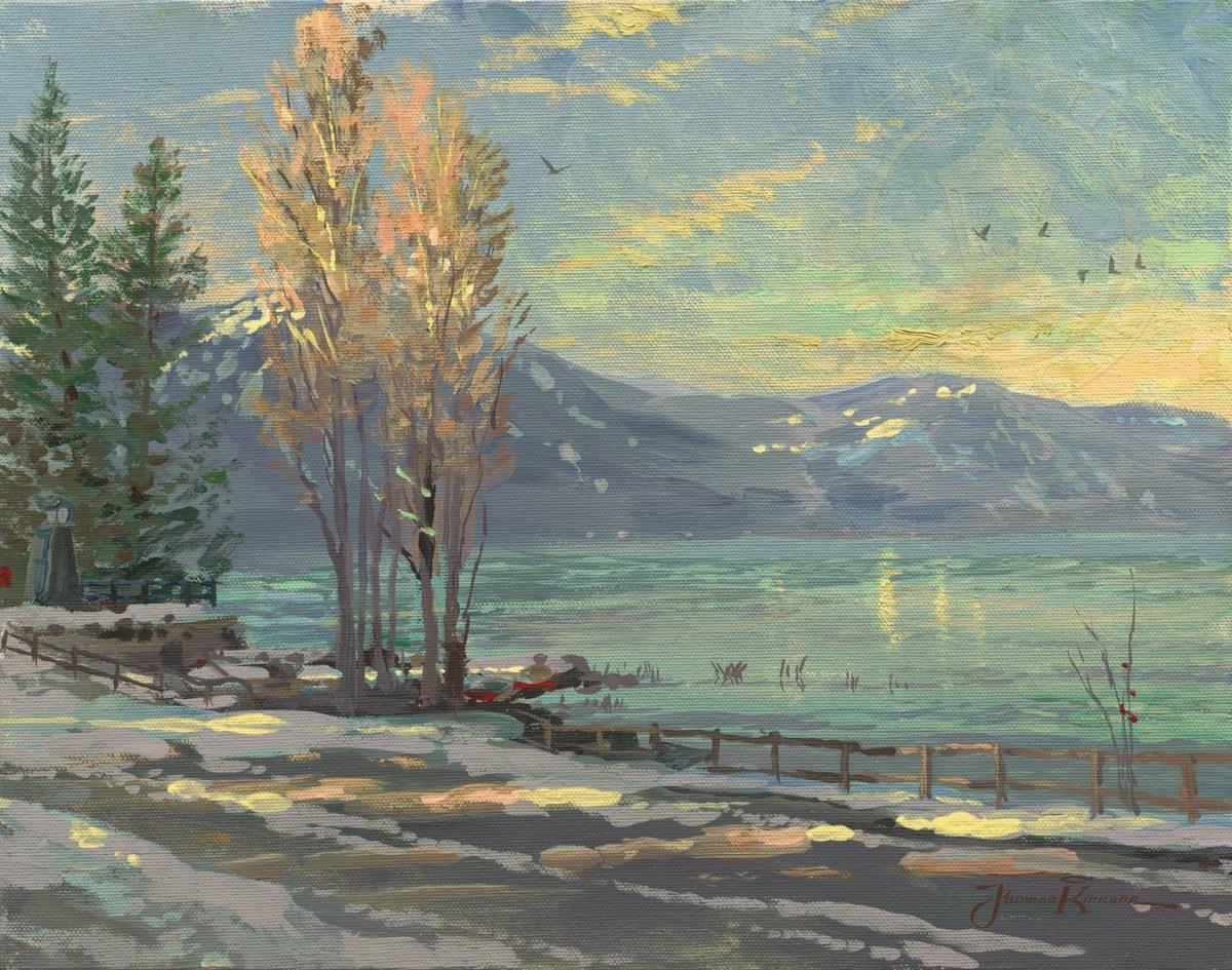 Lake Tahoe Rivage Hiver Thomas Kinkade Peintures à l'huile